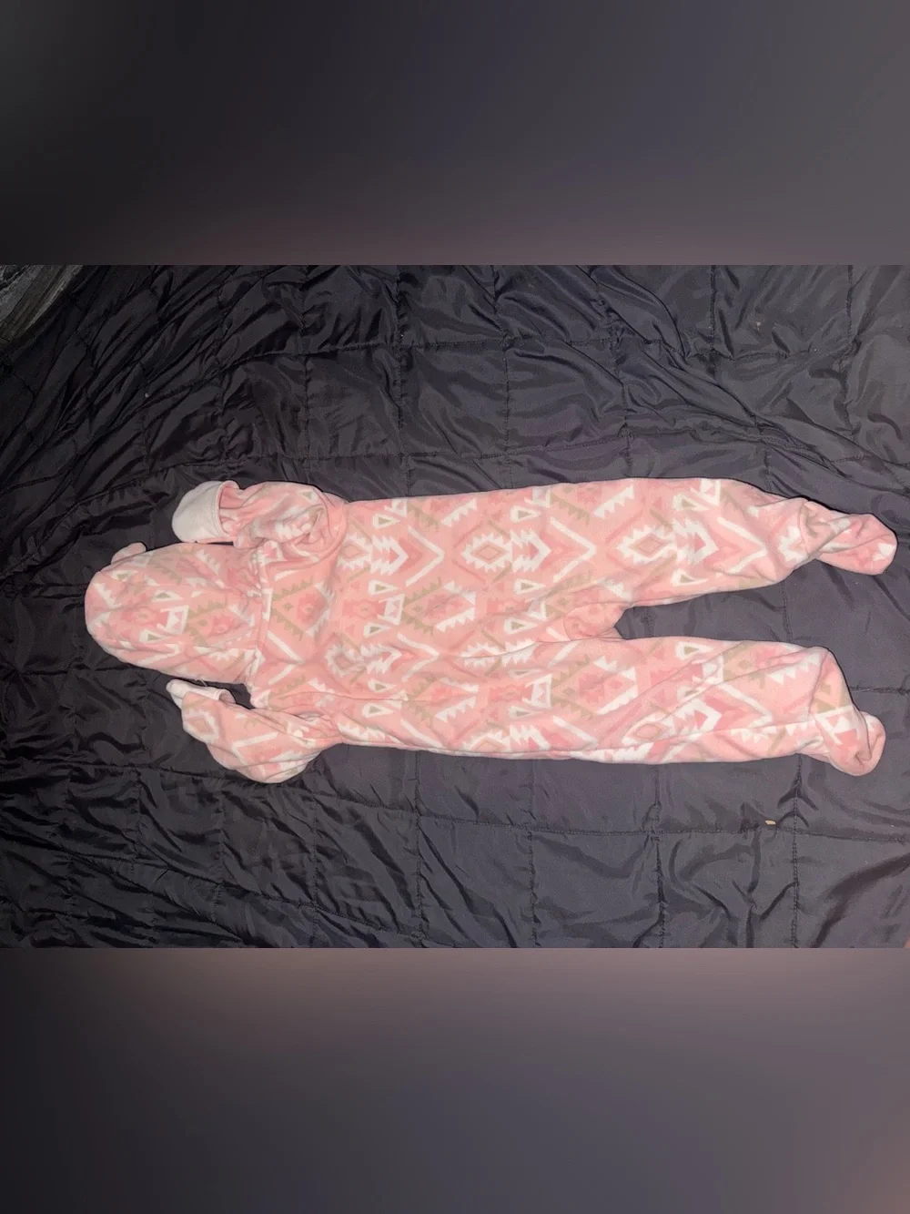 Kids Pink Hooded One-Piece Fleece Romper